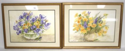 Two contemporary watercolours. Both depicting floral still lifes, signed 'M A Begun', 46.5cm x 65.
