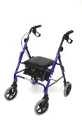An Aidapt folding mobility walker seat. With four wheels, adjustable handles and brakes.