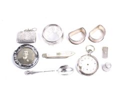 A group of small silver to include a silver foliate engraved vesta/match case.