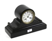 A French black slate cased drum mantle clock.