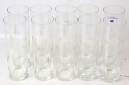 A set of ten highball slim jim engraved drinking glasses.
