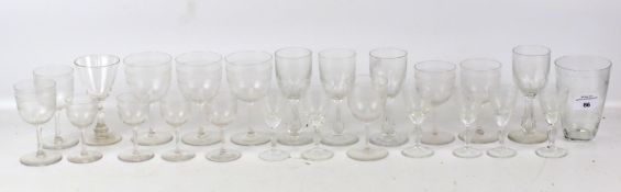 A collection of assorted Edwardian drinking glasses-all etched. Including liqueurs, sherry and wine.