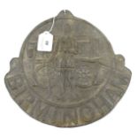 A vintage lead fire mark 'Birmingham' wall plaque.