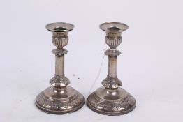 A pair of Swedish silver small round candle sticks.