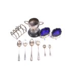 A collection of silver to include; a pair of pierced oval salts.