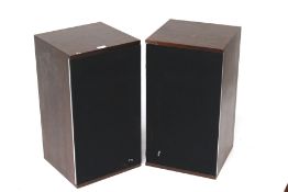 A vintage pair of B & W electronics DM/2 stereo hi fi speakers.