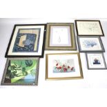 A collection of seven assorted contemporary framed pictures.