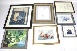 A collection of seven assorted contemporary framed pictures.