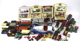 A collection of assorted diecast, model vehicles. Including Matchbox, Corgi and Burago, some boxed.