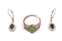 A QVC 9ct gold, diopside and small diamond cluster ring.