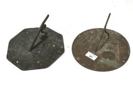 Two vintage sundials. Both the metal structures with pierced decoration, diameters 20.