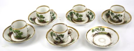 A set of five 19th century coffee cans and saucers.