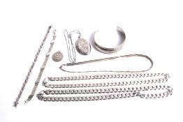 A collection of silver and white metal jewellery.