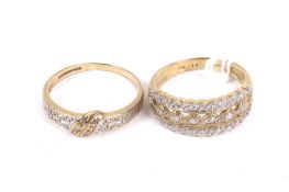 Two 9ct gold and diamond dress rings.