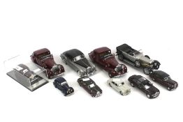 A collection of ten assorted die cast model classic luxury cars.