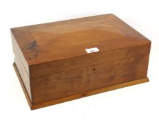 A camphor wood games compendium box and contents. Including packs of playing cards, draughts, etc.
