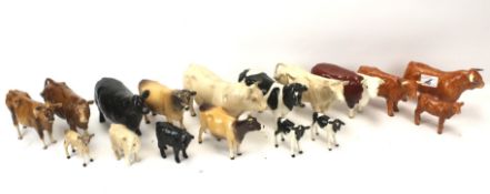 A collection of Beswick cows. Including a 1998 brown Jersey cow, two Aberdeen Angus cows, etc.