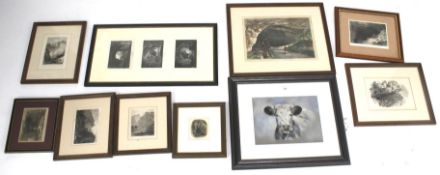 Nine monochrome engravings depicting mining and caving scenes.