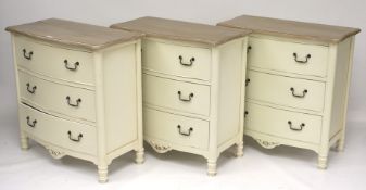 Three matching contemporary chests of three drawers.
