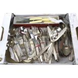 A quantity of assorted flatware cutlery. Including silver plated, fish knives and forks, etc.