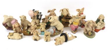 A collection of seventeen assorted David Corbridge 'Piggin' comical figurines. Max.