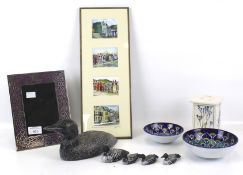 A group of assorted collectables. Including a picture frame, two Assisi bowls, Cynthia I.