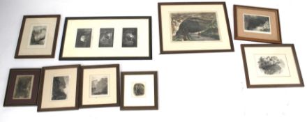 Nine monochrome engravings depicting min