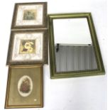 A bevelled edge wall mirror, a pair of p