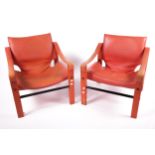 Vintage / Retro : Maurice Burk for Arkana, a pair of orange/red Safari chairs.