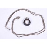 A silver hall marked longuard chain and fob watch. The chain 51cm, 25.