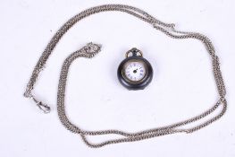 A silver hall marked longuard chain and fob watch. The chain 51cm, 25.