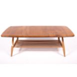 Vintage / Retro : A Blonde Elm topped Ercol coffee table with gold label.