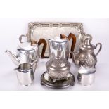 An assortment of silver plate. Including a Picquet part tea service, plates, etc.