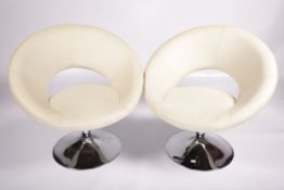 Vintage / Retro : Pair of cream leather open back swivel chairs.