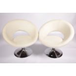 Vintage / Retro : Pair of cream leather open back swivel chairs.