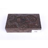 A Chinese dragon box of collectables including a pen, mirco mosaic, lighter etc.