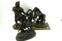 Three contemporary spelter figures.