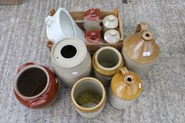 Collection of stoneware flagons and pots. Assorted styles and designs, Max.