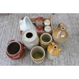 Collection of stoneware flagons and pots. Assorted styles and designs, Max.