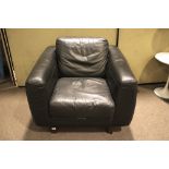 Vintage / Retro : a Habitat black leather club chair called the 'Escalus ' ( Titled under) H80 x