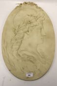 A contemporary neo-classical wall plaque. Ceres, the Roman goddess of wheat.