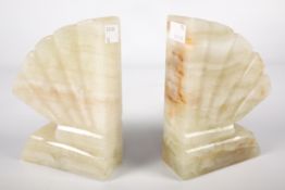 Mid-late Century : A Pair of alabaster Art Deco style bookends,