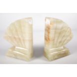 Mid-late Century : A Pair of alabaster Art Deco style bookends,