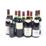 Eight assorted bottles of red wine and a bottle of 1990 LBV port. 37.5cl, 20% vol.