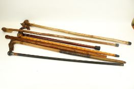 A collection of seven assorted walking canes.