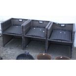 Three contemporary garden conservatory chairs. Of square form with fold down backs.