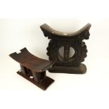 Two 20th century carved wooden tribal African stools. Including an Ashanti, etc. Max.