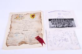 Three vintage signed sports documents.
