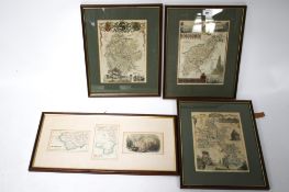 Four framed and glazed vintage maps. Featuring Northamptonshire, 27cm x 19.