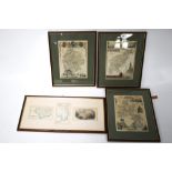 Four framed and glazed vintage maps. Featuring Northamptonshire, 27cm x 19.